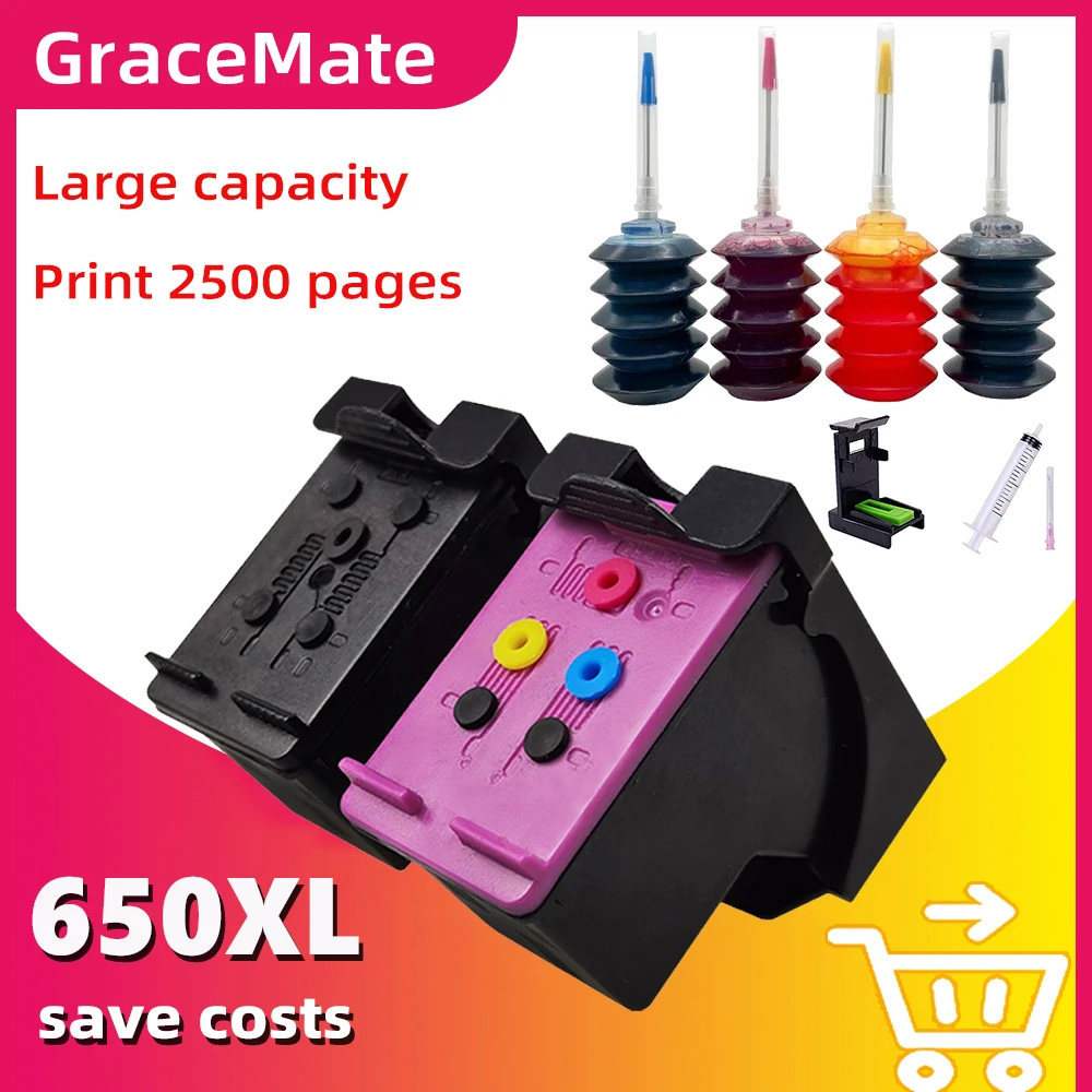 GraceMate Refilled Cartridge 650XL Replacement for hp 650 Ink Cartridge