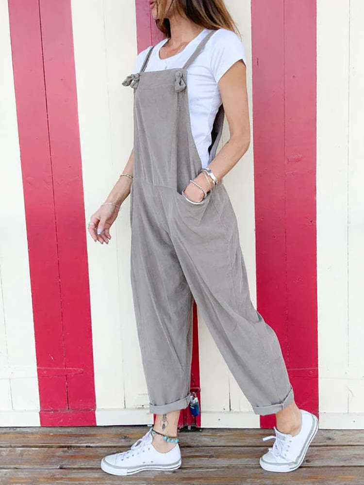

Loose Casual Women Summer Solid Romper Elegant Female Office Slim Fit Bodysuits Overalls Streetwear Sleeveless Pockets Jumpsuits