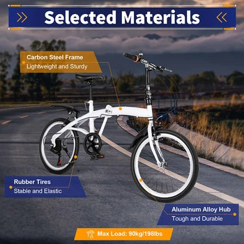 20in Folding Bike 6 Speed Foldable City Bike Carbon Steel Bicycle for Adults Foldable Bicycle with Adjustable Seats 2