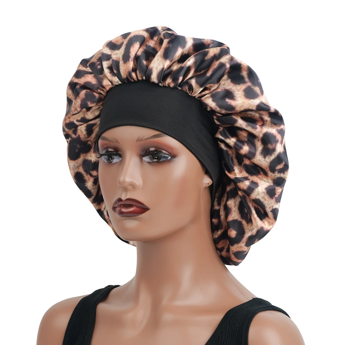 Damen-Schlafhaube aus Satin mit Leopardenmuster, einlagige Schlummertrunk, Haarpflege, Schlafenszeitroutine, unverzichtbar, 1er-Pack – Detail 2