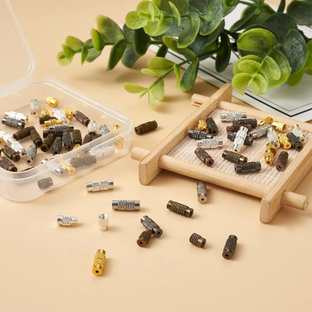 120Sets Connector Brass Screw Clasps Copper Barrel Cord End Caps For DIY Bracelet Necklace Jewelry Making Components 11~12x4mm