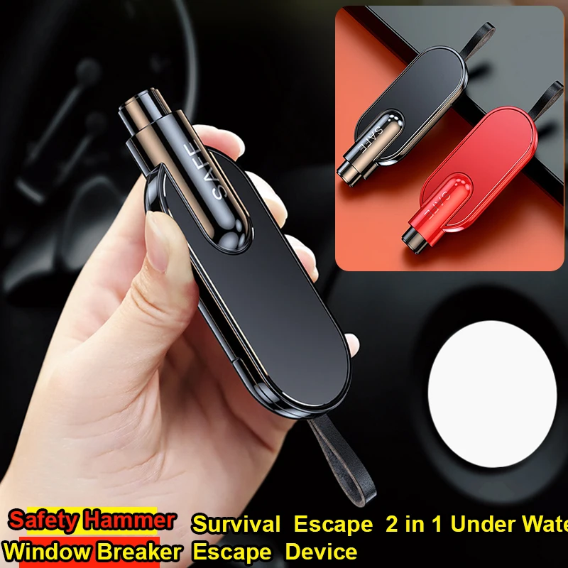 Martello Di Sicurezza Auto 3-in-1 - Rompivetro, Taglia Cinture, Con Targa Telefono, Rosso