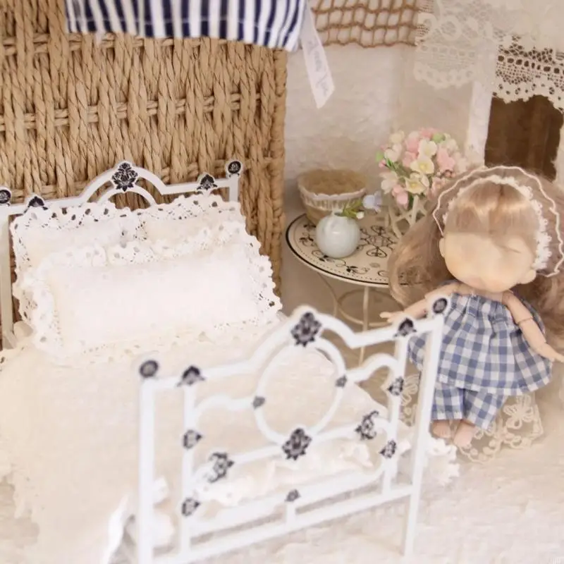 Eisen-Miniaturbett mit realistischen für Puppenhaus-Schlafzimmermöbel-Enthusiasten und Sammler-Ausstellungszubehör A2UB – Detail 10