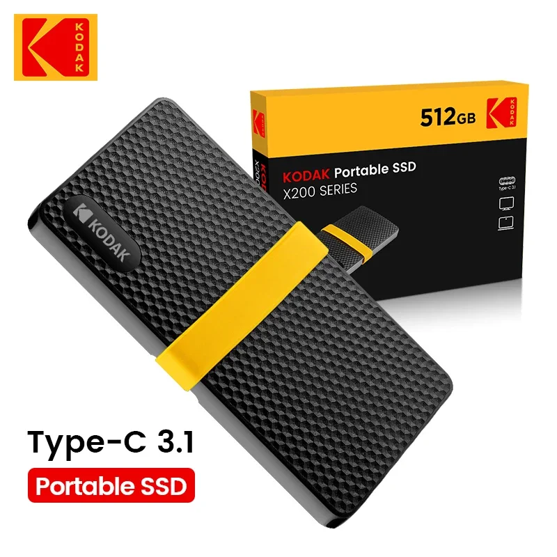 External Hard Drive KODAK X200 External Hard Drive HD Externo 1TB USB3.1 Mini Portable SSD 256B 512GB 1TB for Laptops Smartphone PS4 PC MAC TV