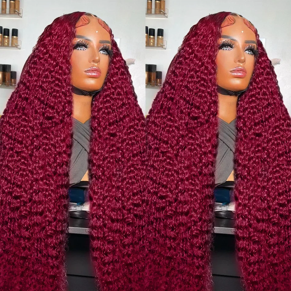 Burgundy Human Frontal HD Lace Wig 13x6 Human Hair 99J Curly Deep Wave Red Lace Front Human Hair Wigs For Women 250 Density