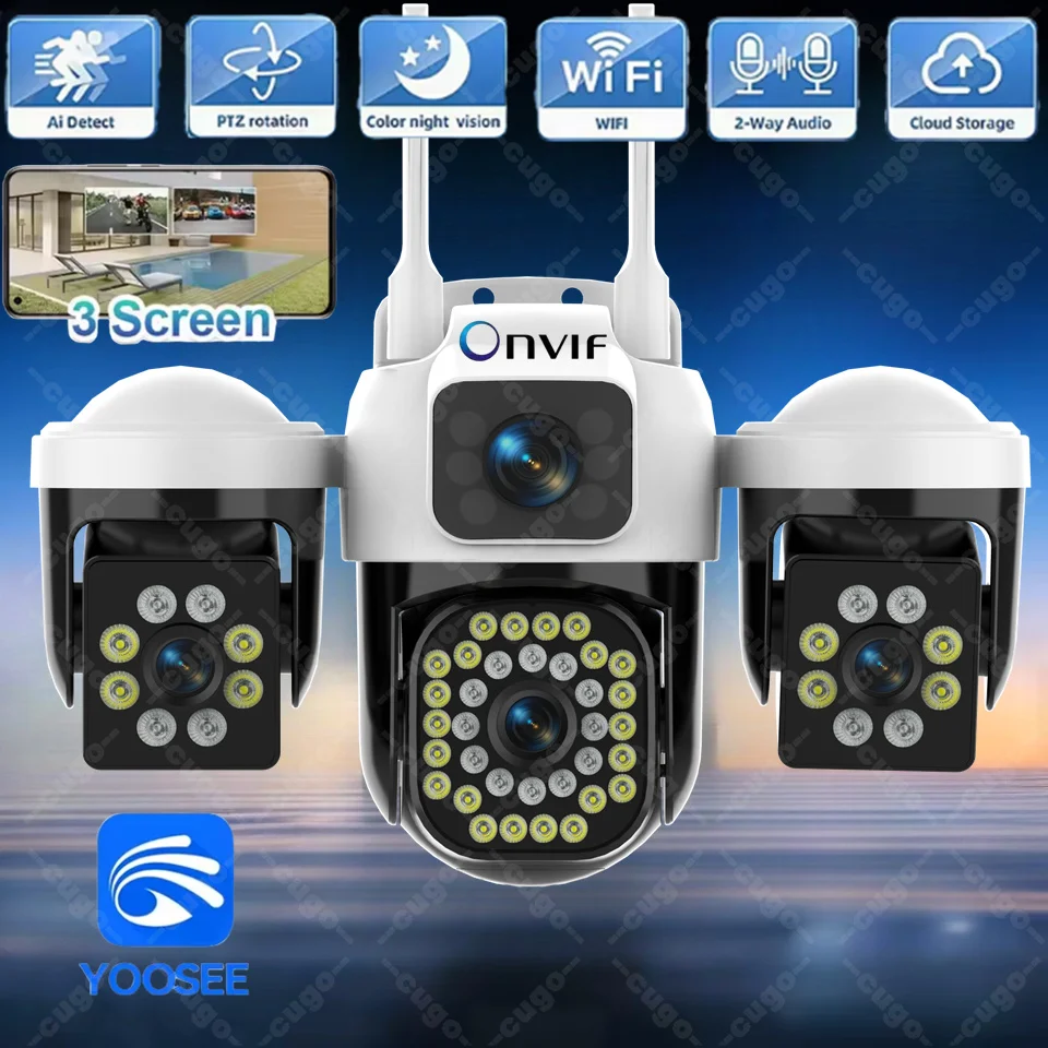 WiFi IP Camera Outdoor 15MP 8K Triple Lens Triple Screen Security Video Monitor Night Vision Waterproof 10X Zoom Onvif CCTV Cam 1