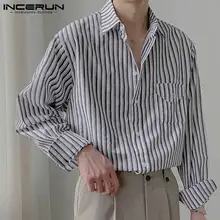 

Korean Style Handsome New Men Casual Hot Sale Striped Blouse INCERUN Male Fashionable Loose Comfortable Long-sleeved Shirt S-5XL