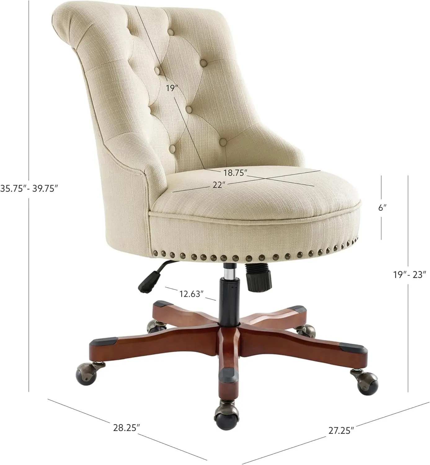 Sinclair Beige Upholstered Adjustable Office Chair in Cherry Wood Base 3