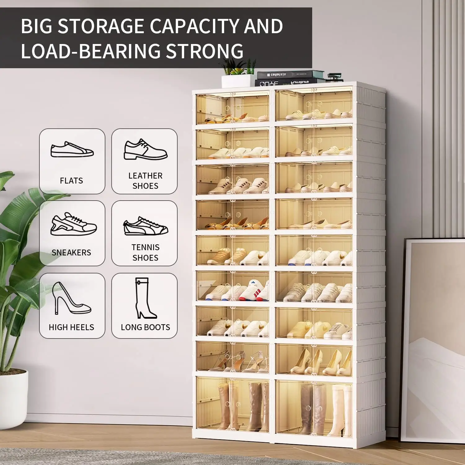 9-Tier  Shoe Rack Organizer for Closet  Plastic Shoe Shelf Collapsible Shoes Storage Box Clear Shoe Boxes Stackab 4