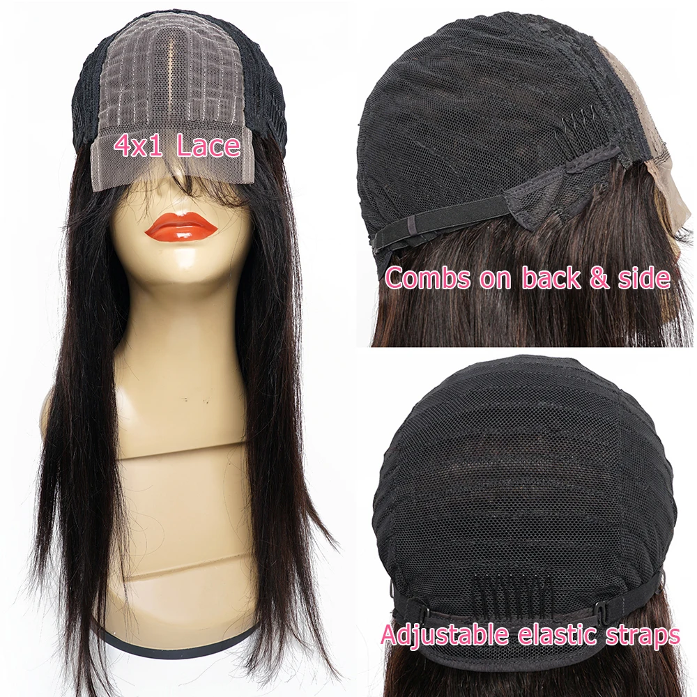 Middle Part 4x1 T Part Lace Closure Wig Straight Human Hair Wigs For Women Pre-Plucked With Baby Hair Peruvian Hair Wigs Remy