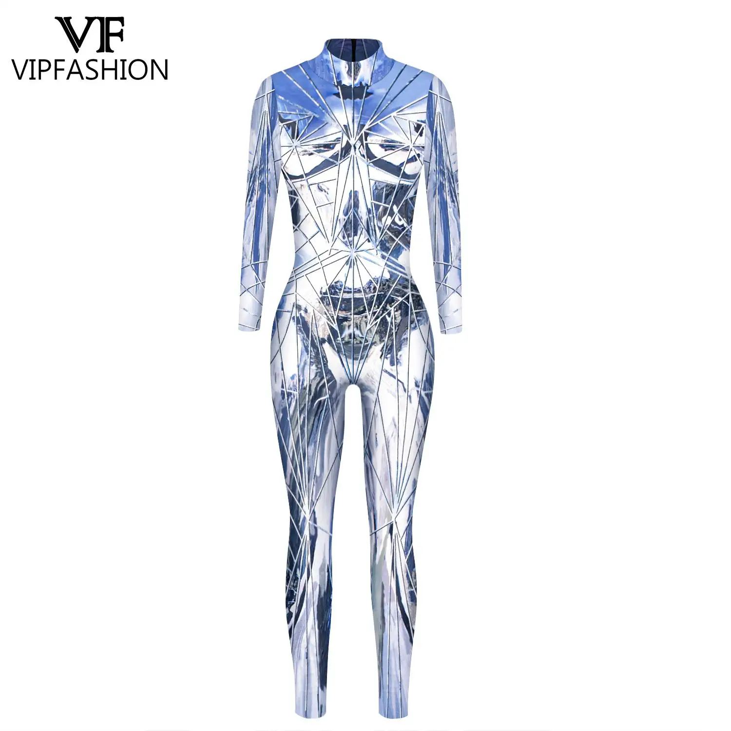 VIP FASHION Reflect Cosplay Costume Women Halloween Party Jumpsuits Festival Holiday Zentai Bodysuits Female Elastic Outfit