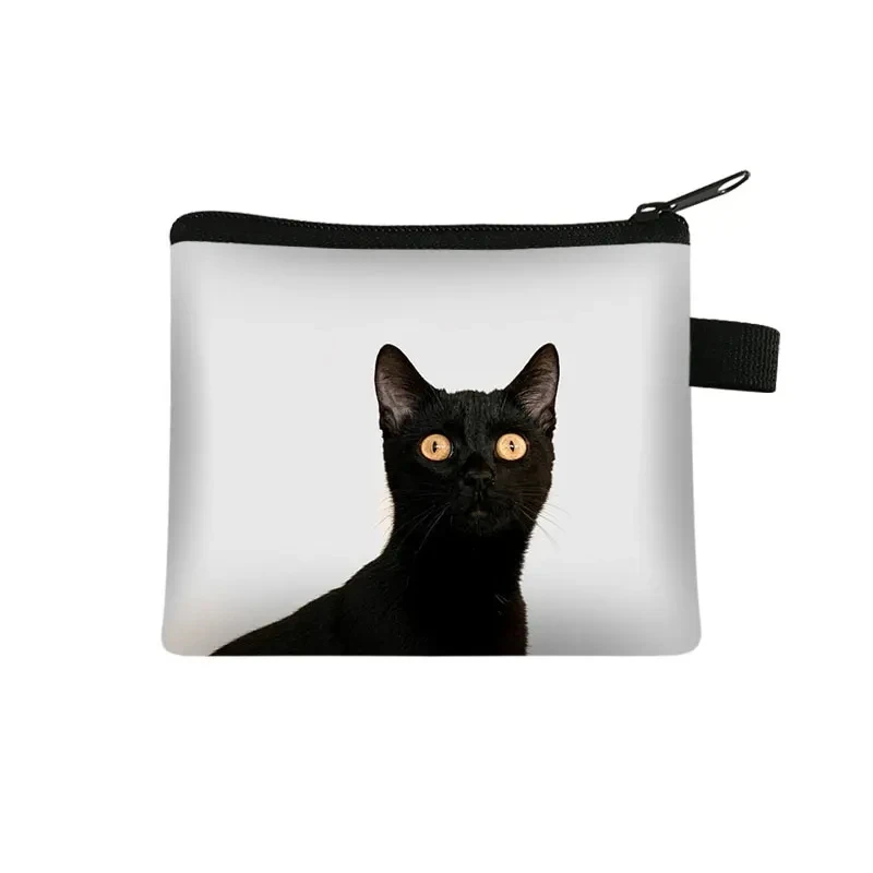Designer Black Cat Print Mini Wallet - Cute Coin Purse & Portable ID Card Holder