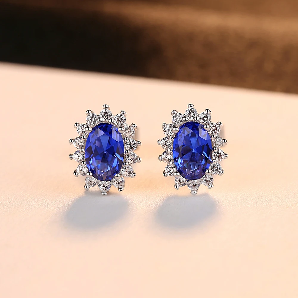 Orecchini in zaffiro blu di forma ovale Orecchini in argento con pietre sintetiche Diana Princess da sposa eleganti_voghion.com