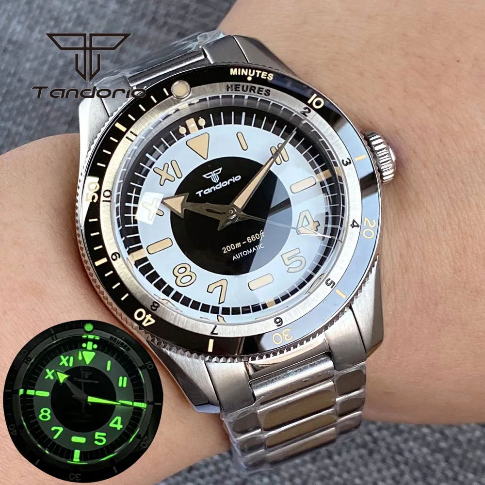 Tandorio Luminous Automatic Men's Watch California Dial 20ATM Dive Wristwatch Domed Sapphire Crystal NH35 PT5000 120-Click Bezel