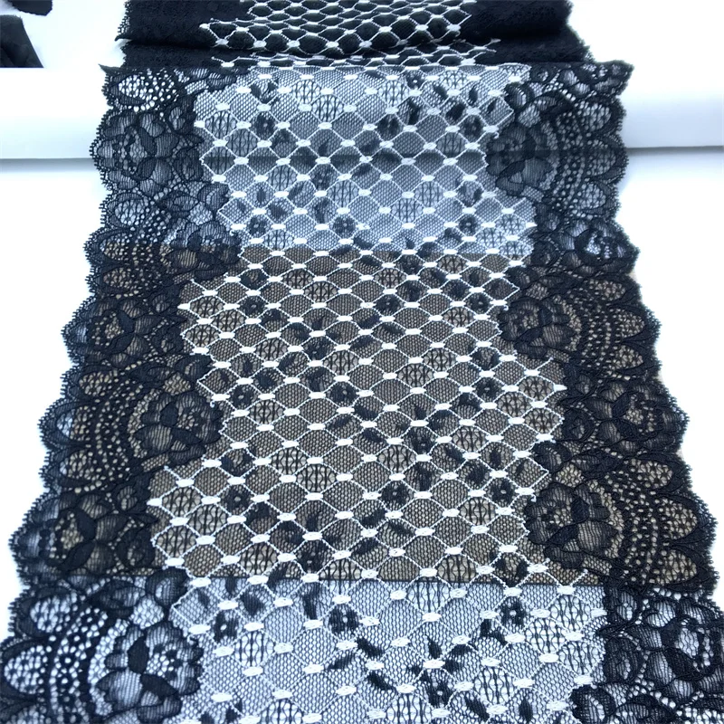 

23.5cm Black elastic white dots lace Fabric underwear stretch lace Trim DIY Ribbon Lace For Clothing Crafts