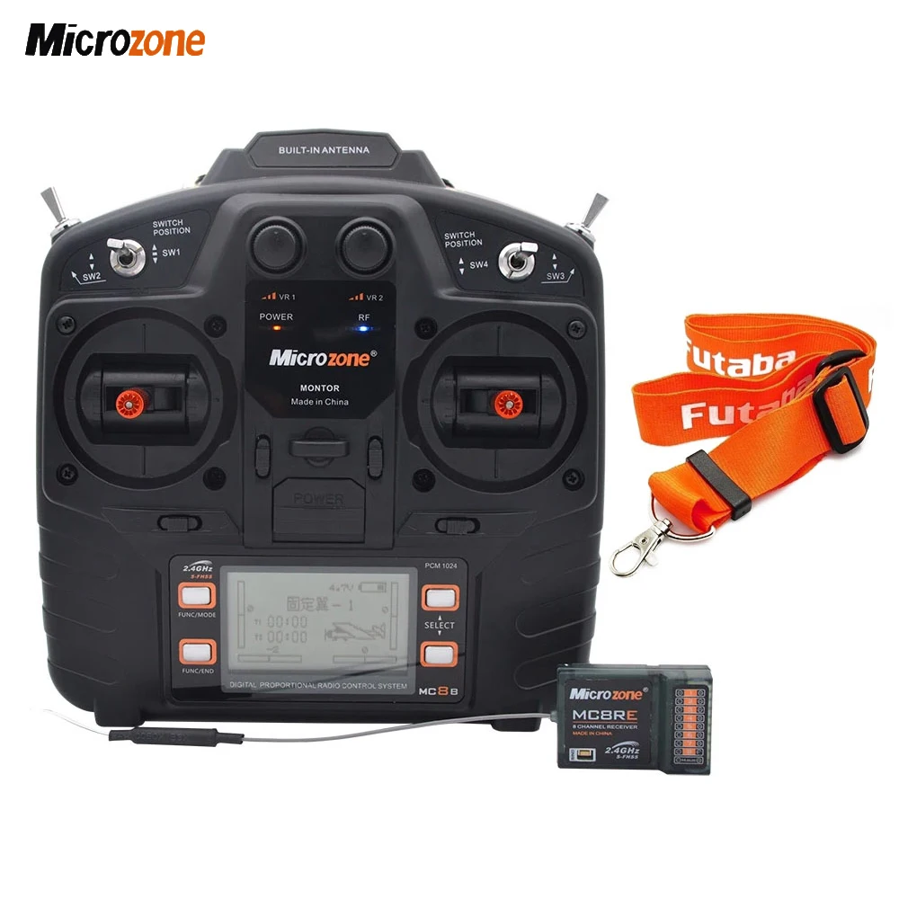 Microzone MC8B 2.4G 8CH Remote Control Transmitter & MC8RE/ MC9002 Receiver Radio System For RC Aircraft Fixed-wing Helicopter 17 Microzone Utaba MontoR Made China Fut Zohs Elel = Tur