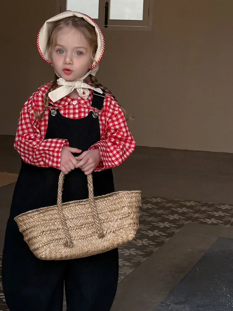 2025 Spring New Children Loose Overalls Cotton Boys Fashion Casual Pants Baby Girls Versatile Strap Trousers Kids Clothes