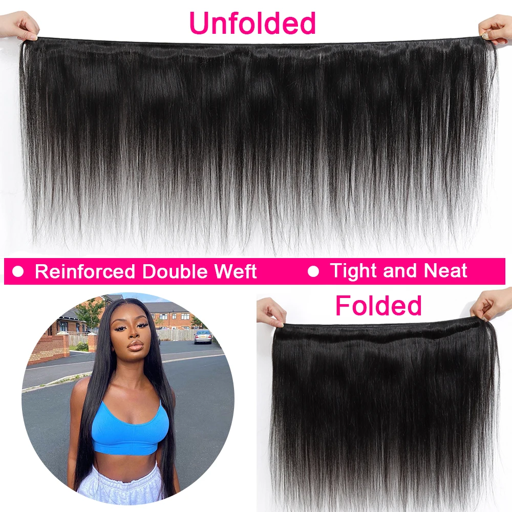 Human Hair Bundles 3 Bundles with 13&times;4 Lace Closure Straight Brazilian Virgin Remy Human Hair