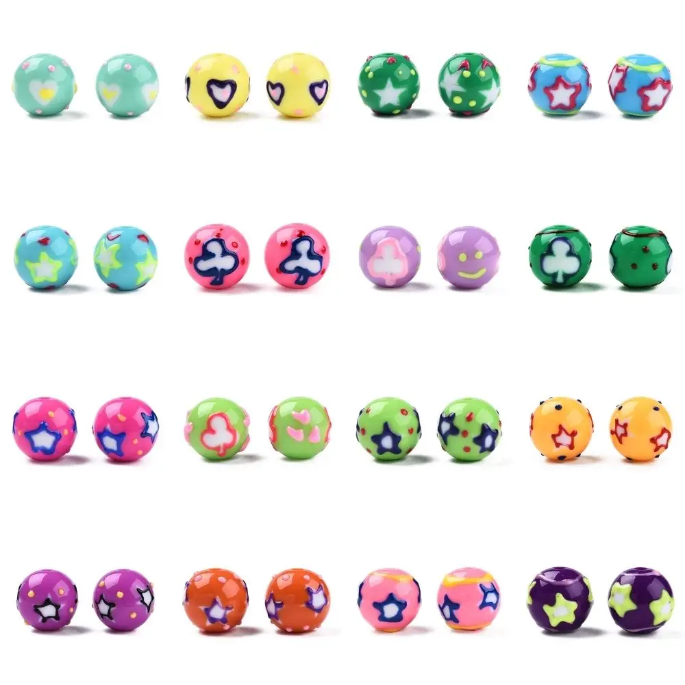 50Pcs 16mm Chunky Acrylic Beads Cute Acrylic Round Balls with Enamel Star Heart Spacer Beads for Bracelet Necklace DIY Jewelry