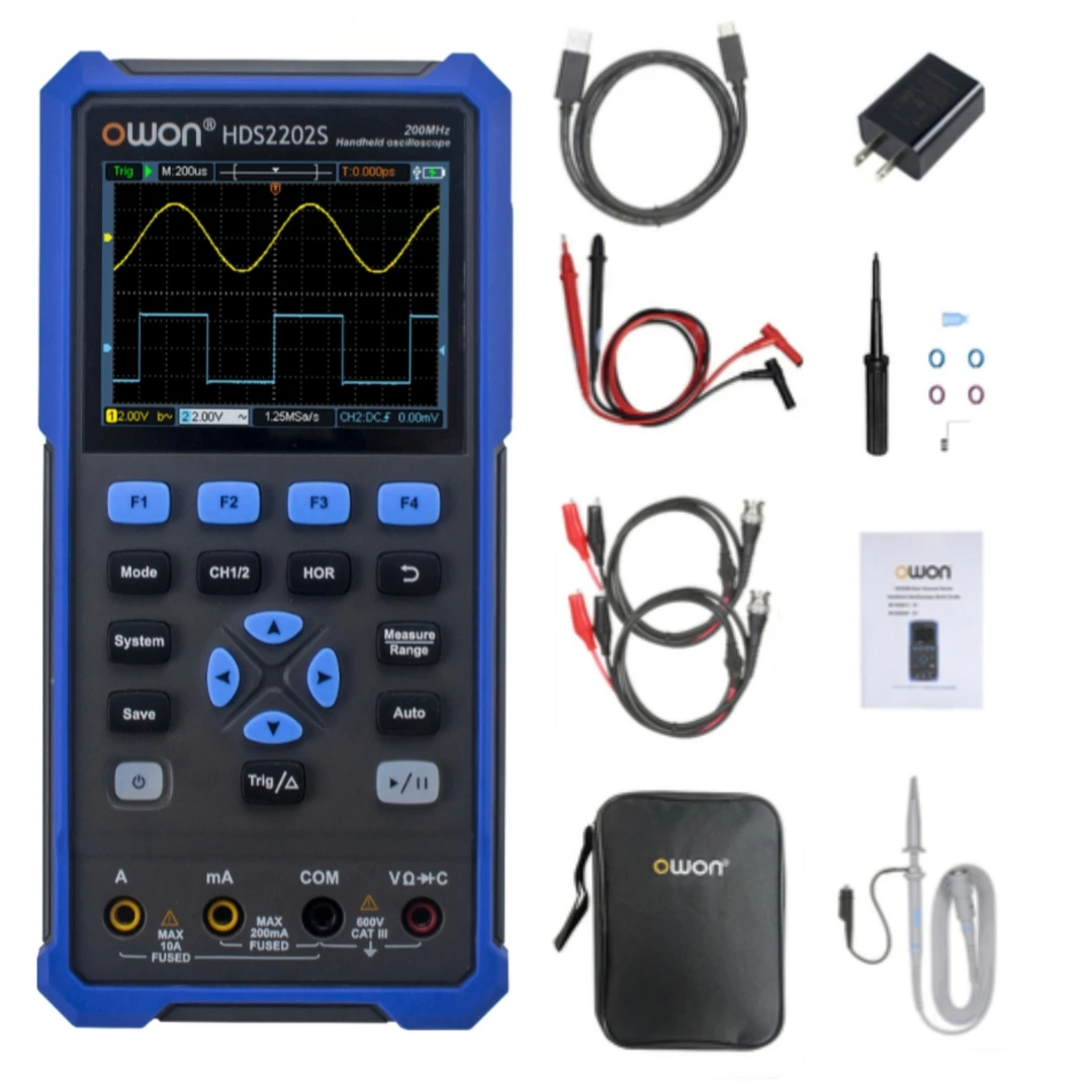 HDS2202/HDS2202S Handheld Digital Oscilloscopes Dual Channel, 3-In-1 USB Oscillo
