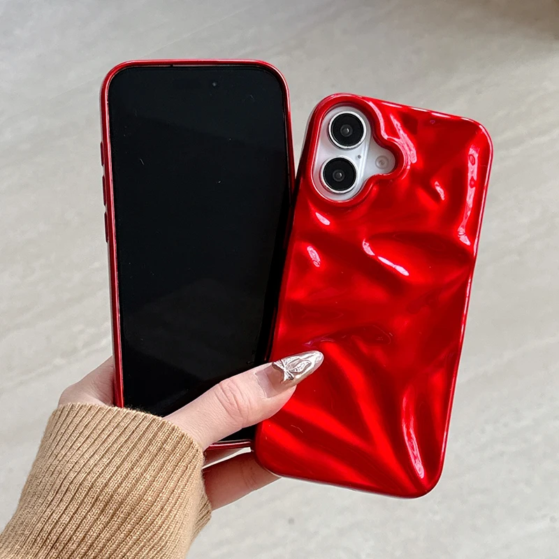 Red Glossy Irregular Wrinkle Soft Silicone Phone Case - Protective Back Cover