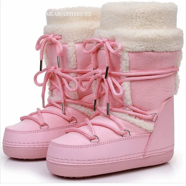 2026 Winter Fur Boots Snow Boots Women pink Fluffy Fuzzy Furry Faux Fur Boots Middle Calf Platform Pink Black White Furry Boots