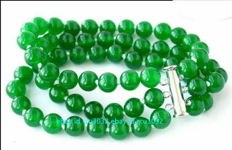 

3 Rows Real Natural Green Jade Round 6/8mm Gemstone Beads Bracelet 7.5'' AAA