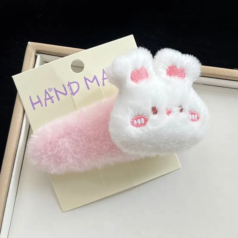 1pc Plüsch cartoon kleine bär hase große BB clip nette herbst und winter süße rand clip pelzigen haar zubehör haar – Detail 5