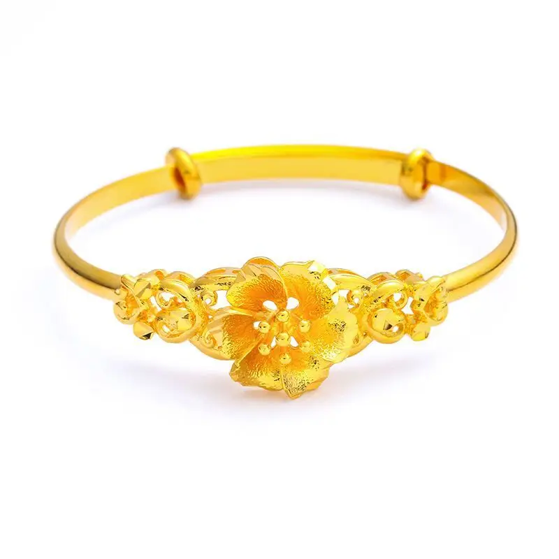 MxGxFam Blossoming Flower Bangles for Bridal Women Adjusted Wedding Jewelry Pure Gold Color Traditioal Style 4
