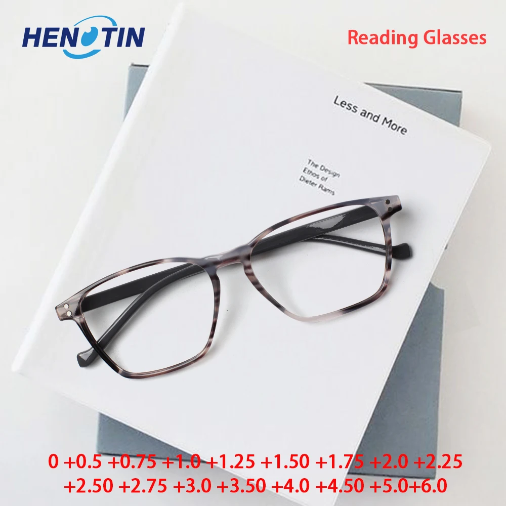 Henotin Reading Glasses Men Women Eyeglasses Readers,Square Ink Design Frame,Comfortable Wear,Unbreakable,with Sliver Rivet