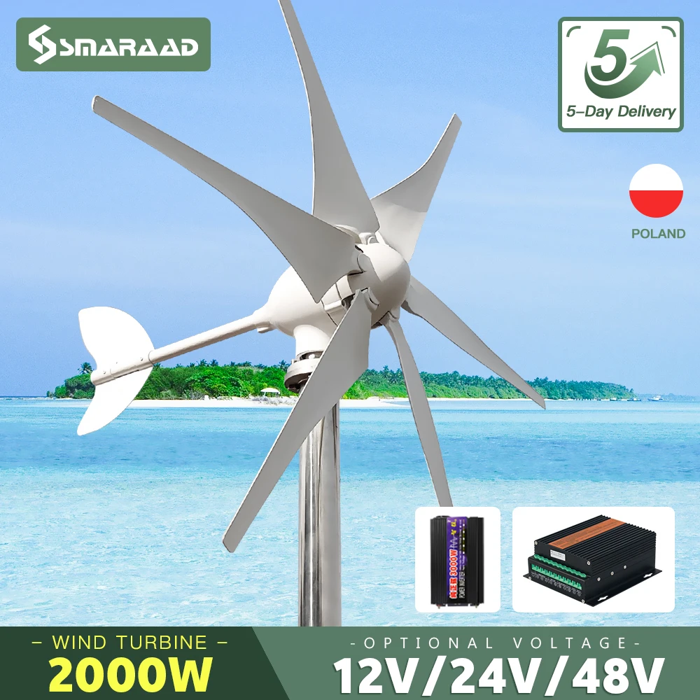 Turbne éolenne horzontale 3000W, 12V 24V 48V, Dynamo pussant