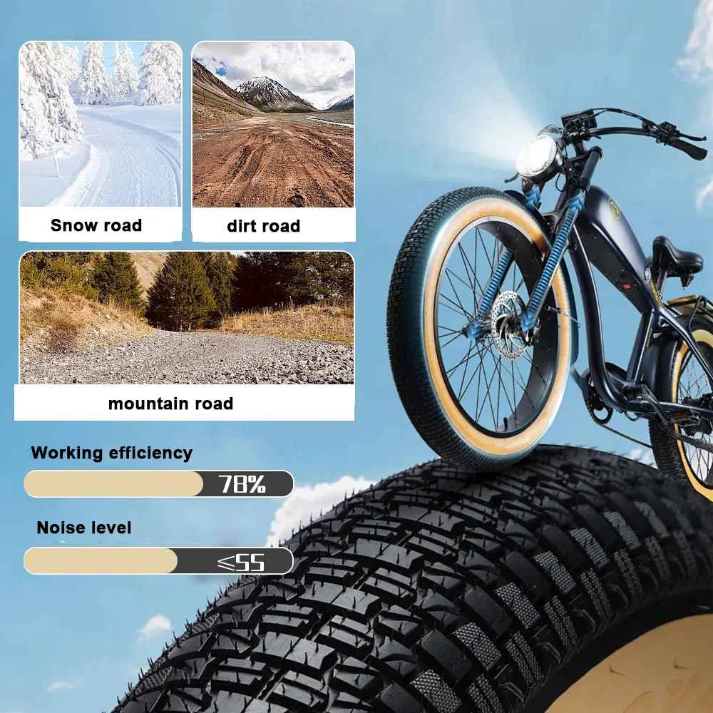 SnowBike Modified Motor MXUS 48V750W Front Wheel Hub Brushless Toothed Motor 135mm 60CM Large Waterproof 9-Core Adapter Cable