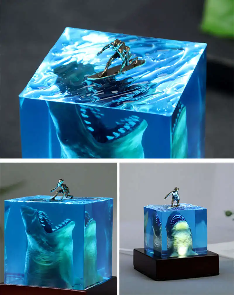 Seabed Organism Epoxy Resin Art Table Ornament Unique Deep Sea Exploration Diving Night Light Desktop Home Decor Birthday Gift