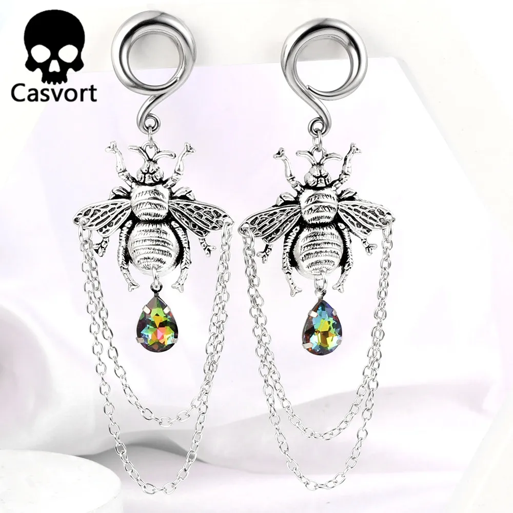 Casvort 2PCS Vintage Goldene Biene Ohr Gewicht Kleiderbügel Ohrringe Haken Baumeln Bahre Frauen Piercing Körper Schmuck Expander – Detail 5