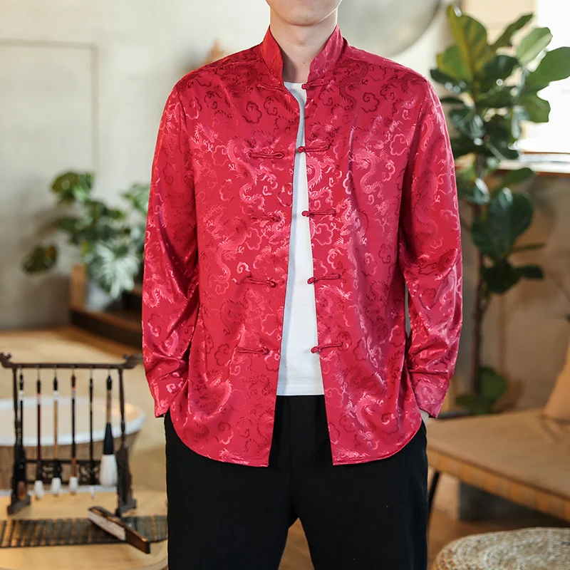Men's Modern Fashion Style Asian Tang Suit Dragon Shirt Kung Fu Coat Chinese Traditional Clothing Hanfu