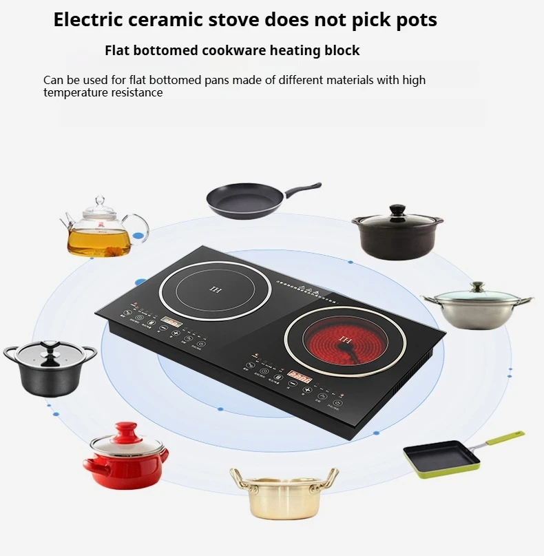 20V/110V Dual-Head Commercial Desktop Ceramic Stove Embedded Electric Induction Cooker Hot Pot Magnetic Stove Household Use CB