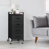 Fabric Storage Dresser Bedroom 4 Drawer Storage Organizer Unit Vertical Drawer Small Nightstand with Rolling Casters (Dark Gray) 2