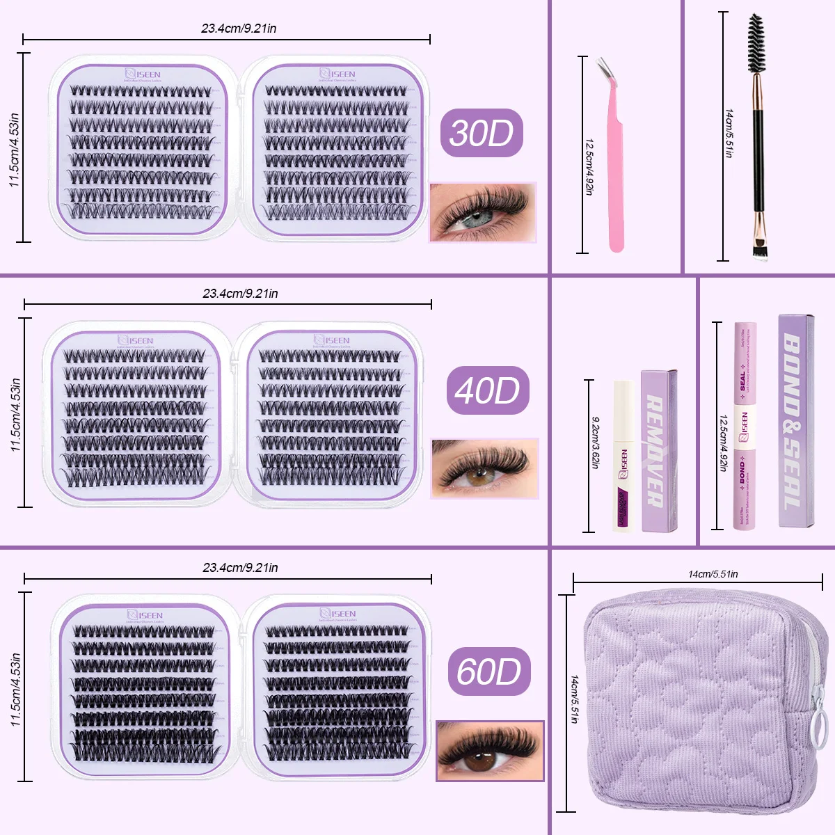 Natural Look Eyelash Extension Set with Bond and Seal Remover