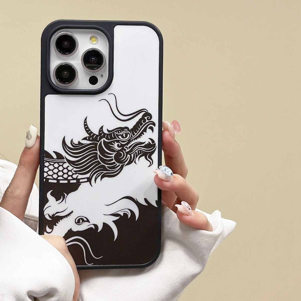Custodia Protettiva Drago Cinese In Bianco E Nero Per Iphone 15 14 13 12 Pro Max Phone Cas