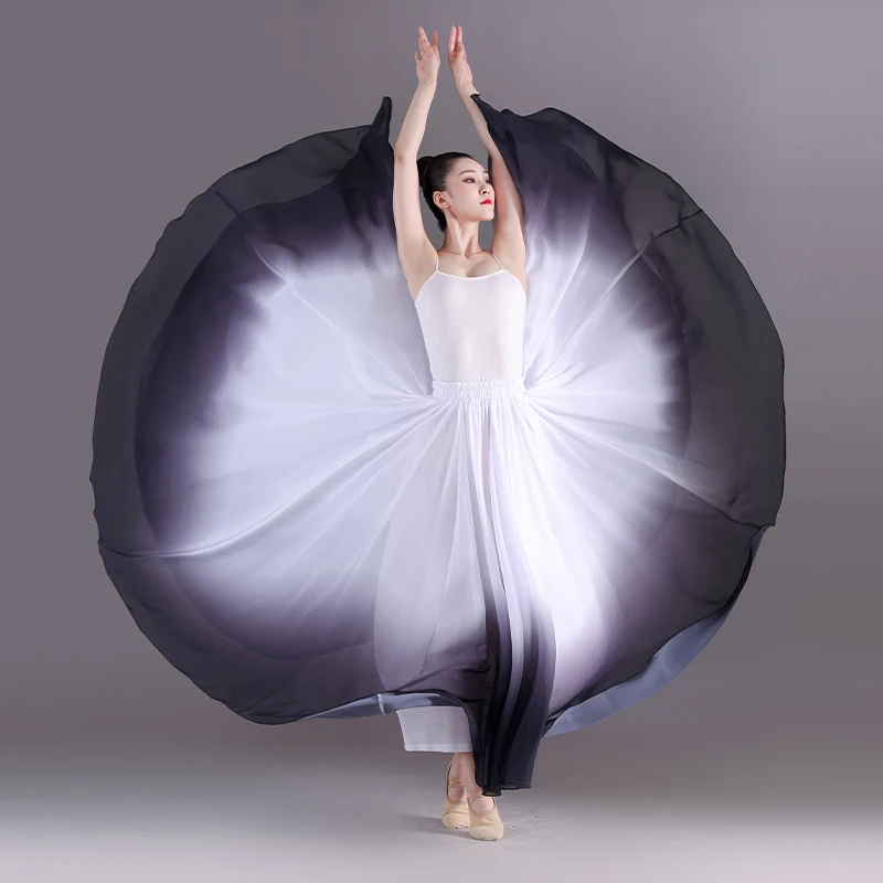 360 Degrees Ballet Dance Skirts Women Elegant Long Gradient Flowy Skirt Gymnastics Practice Dancewear Classical Dancing Costume