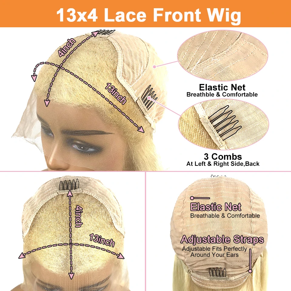13x4 Transparent Lace Front Human Hair Wig Light Orange Body Wave Wigs 180% Density Brazilian Human Hair Preplucked Hairline