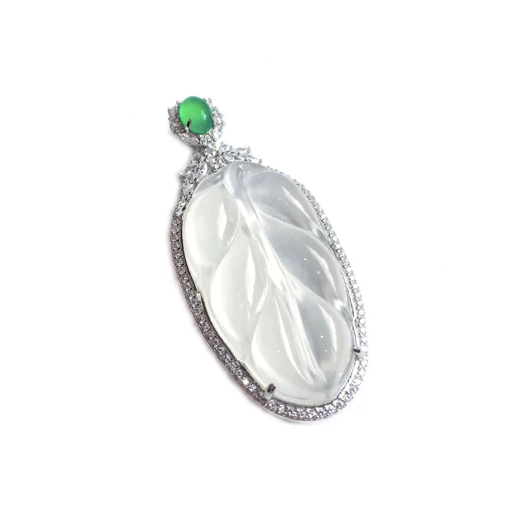 

Natural Ice Jade Leaf Madagascar Glass Pendant Necklace