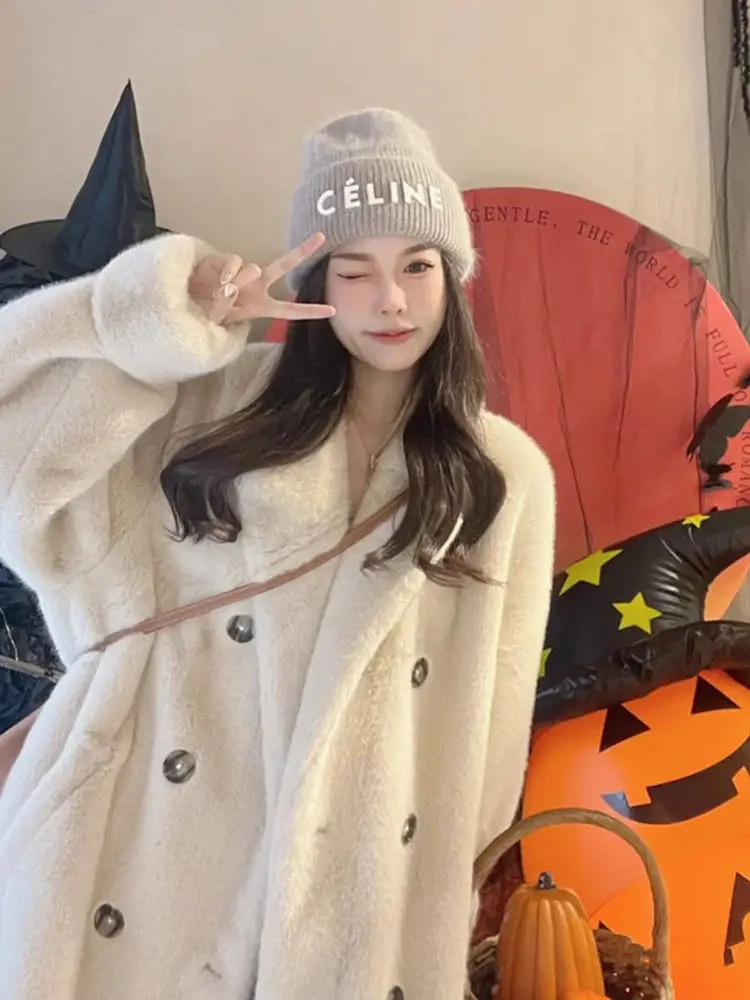 Imitation Fur New Fashion Winter High-grade Lazy Wind Thickened Long Suit Collar Mink Fur Warn Coat