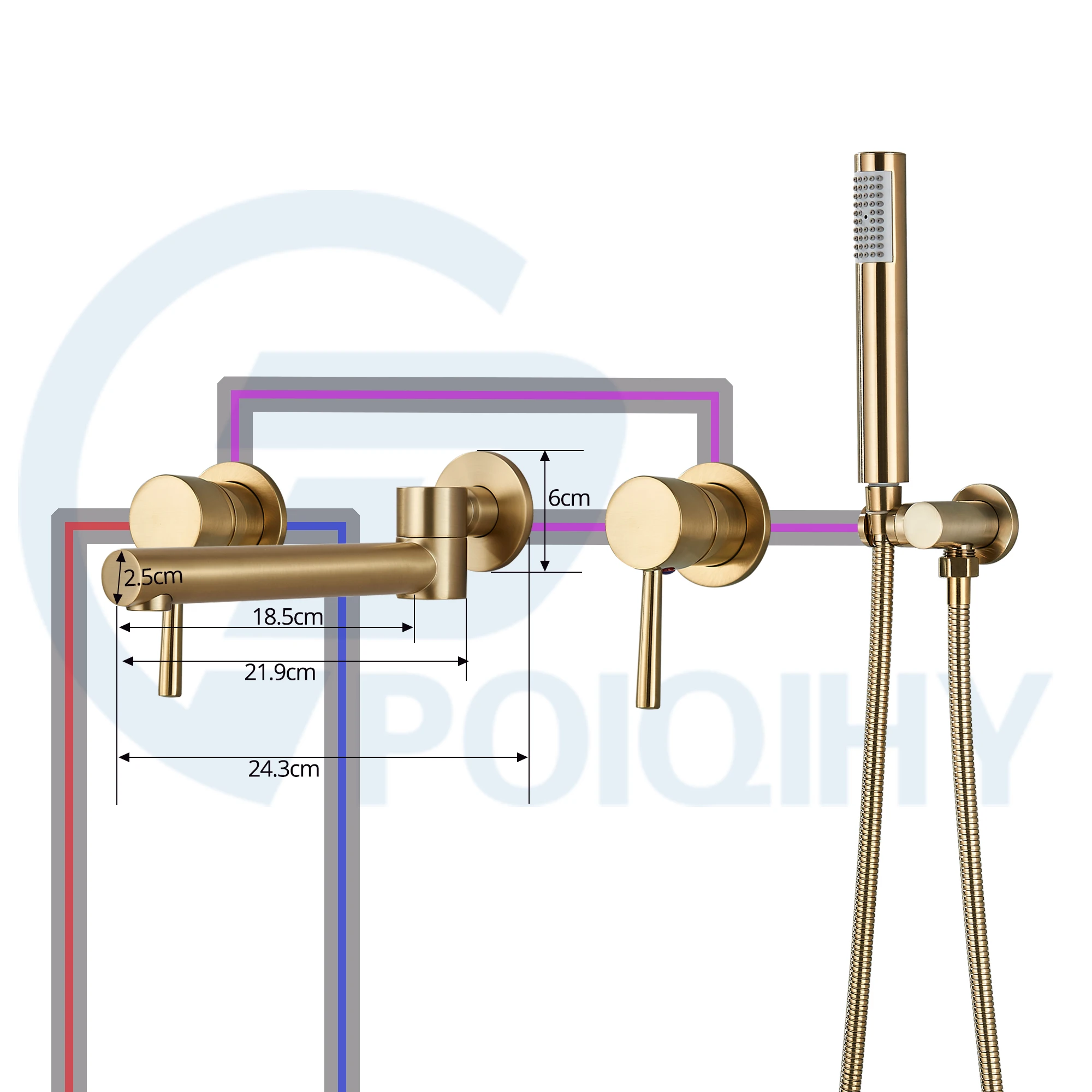 Brushed Gold Bathtub Faucet Wall Mounted Rotating Spout Bath Shower Tap Wall Mounted Bathroom Tub Water Tap Shower Mixer Faucet 5