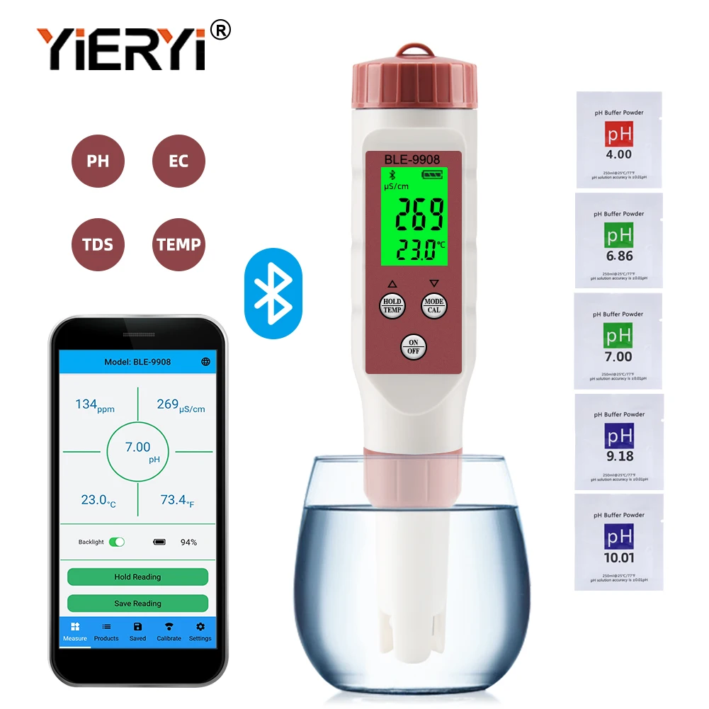 yieryi New TDS PH Meter PH/TDS/EC/Temperature Meter Digital Water Quality Monitor Tester for Pools, Drinking Water, Aquariums 6