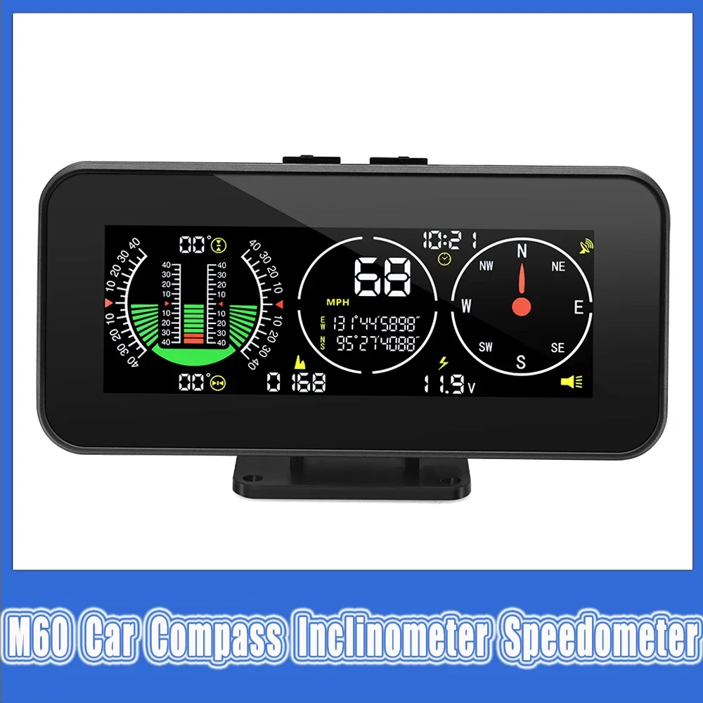 Car Compass Inclinometer GPS Speedometer Off Road Accessories HUD Head Up Display Overspeed Alarm M60 head up display,off road inclinometer