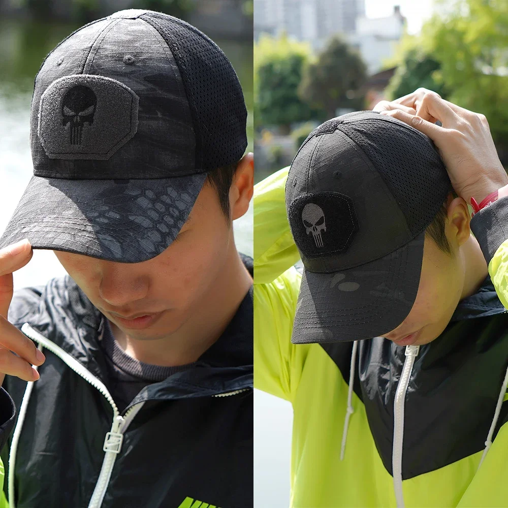 Skull Tactical Airsoft Cap Adjustable Breathable Sun Visor Trucker Hat Mesh Hunting Hiking Baseball Skeleton Snapback Sports baseball cap tactical hat