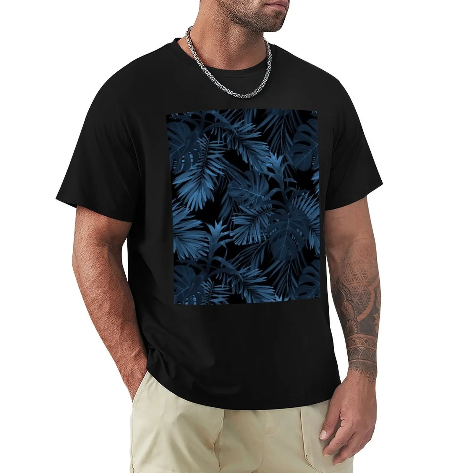 

Dark indigo tropical T-Shirt summer clothes Short sleeve tee tshirts for men