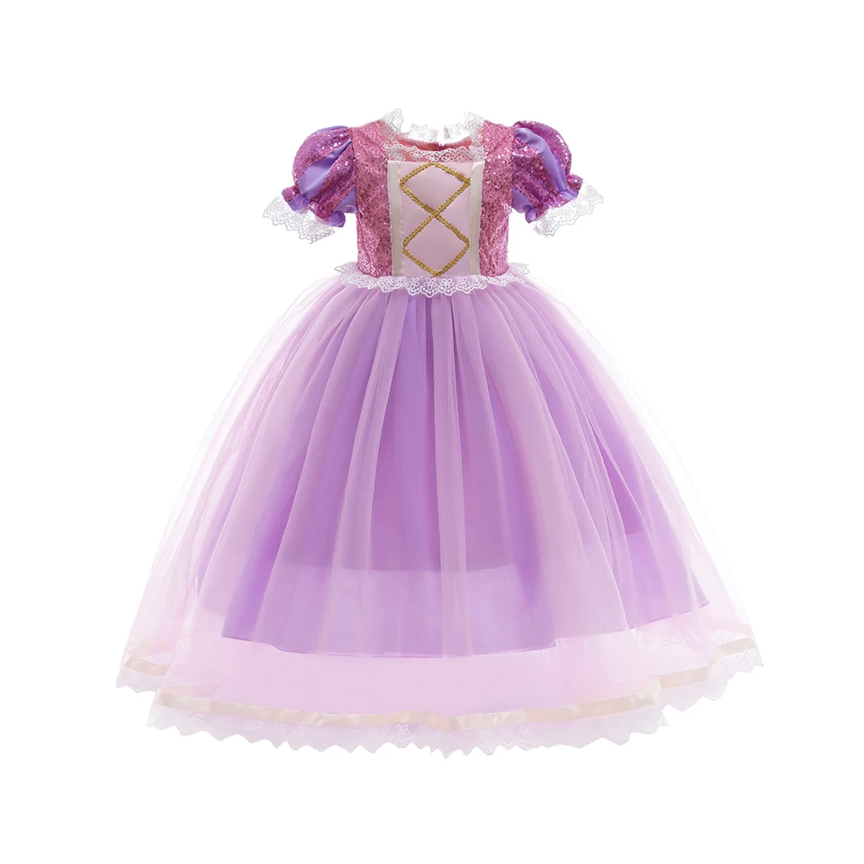 High Quality Girl Rapunzel Wig + Princess Dress Halloween Child Sleeping Beauty Cosplay Sofia Tulle Tutu Ball Gown Kids Clothing dresses expensive