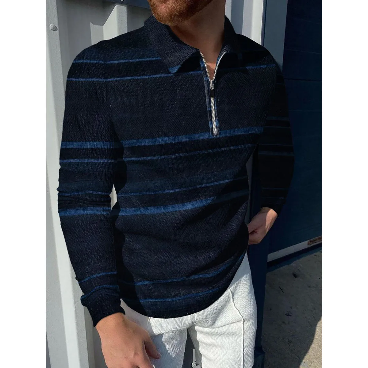 

Men's Printed Zipper Casual Polo Shirt shirt Color 9